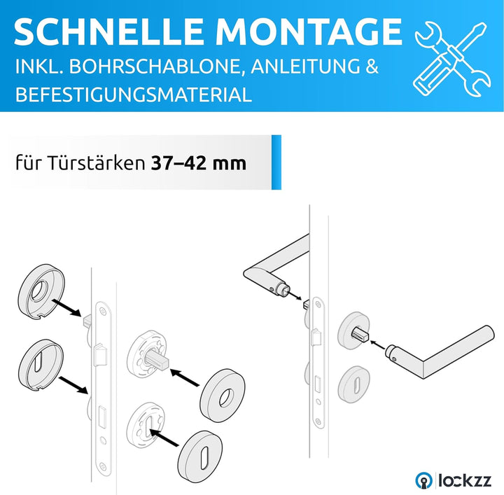 lockzz Türgriff Drückergarnitur Würzburg-II, Edelstahl schwarz matt, Türbeschlag für Zimmertüren, Ru