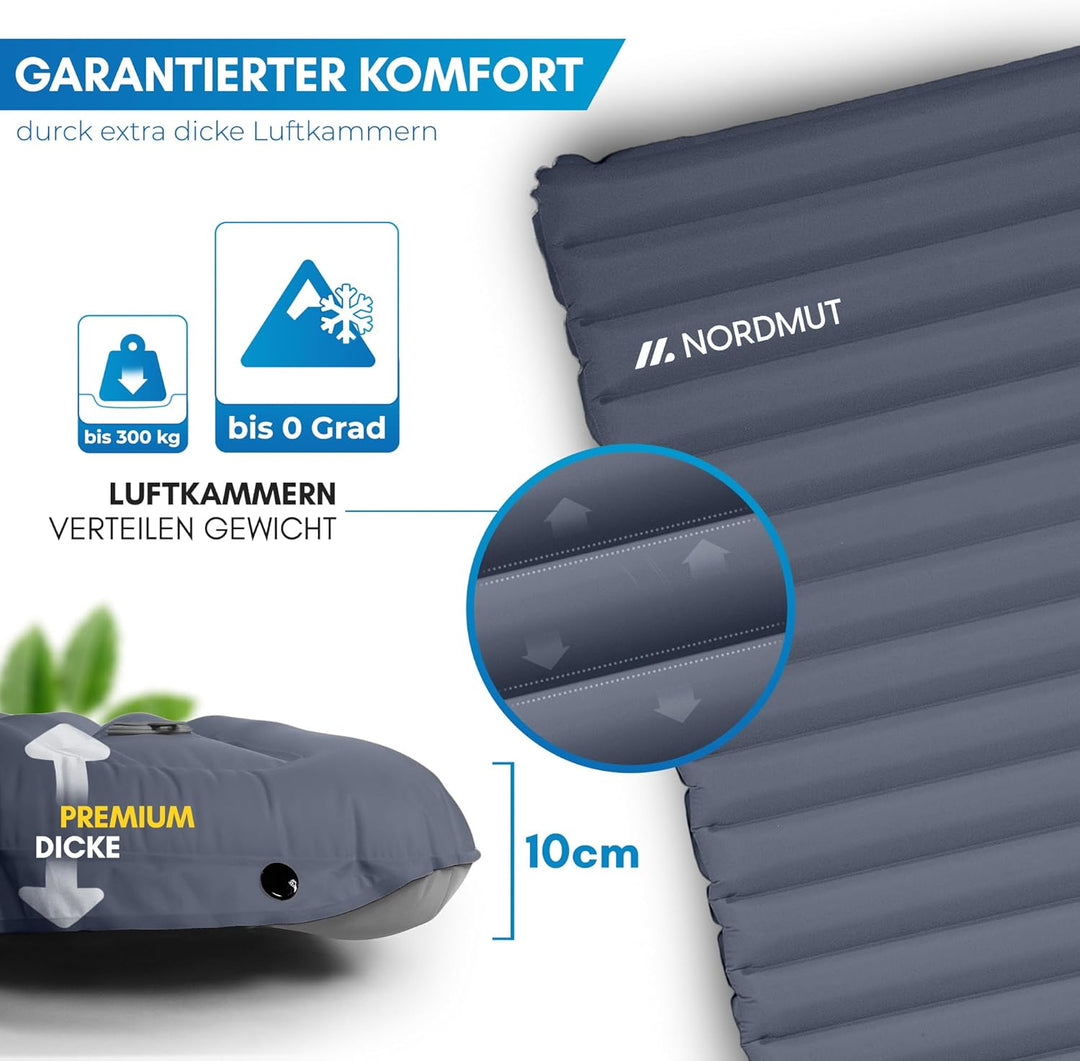 NORDMUT® Isomatte Selbstaufblasend 2 Personen - Outdoor Matratze 10cm Ultra komfortabel - Luftmatrat