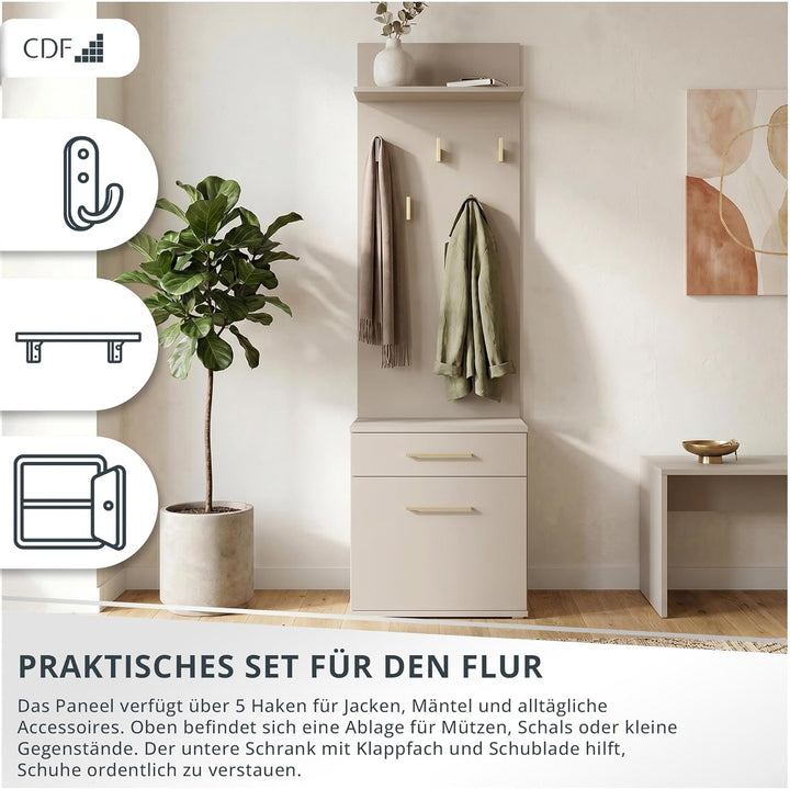 CDF Kleiderständer - Schuhschrank mit Garderobe - Farbe: Kaschmir (beige) - Einer Schublade auf klei