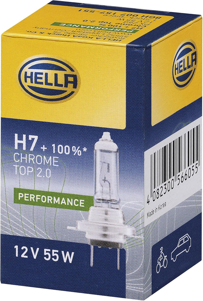 HELLA 8GH 007 157-551 Glühlampe - H7 - 12V - 55W - Sockelausführung: PX26d Chrome Top 2.0 Karton, Ch