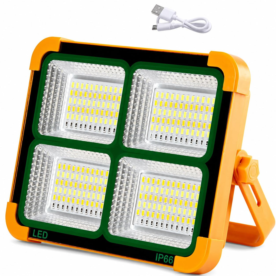 Jandei - 100 W Solar-LED-Strahler, tragbar. 5 Lichtmodi/336 LEDs. Mit Magnet und Halterung. USB/Sola