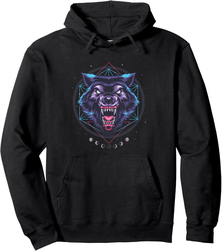 Vaporwave Werwolf Gamer Moon Cycle Synthwave Pullover Hoodie
