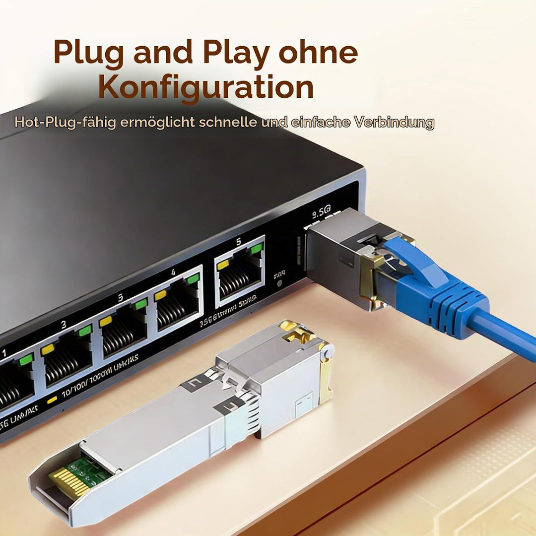 2-Stück 10G SFP+ RJ45 Kupfermodul, 10GBase-T SFP+ zu RJ45 Transceiver, CAT6A/CAT7, 30m, Hot-Swappabl