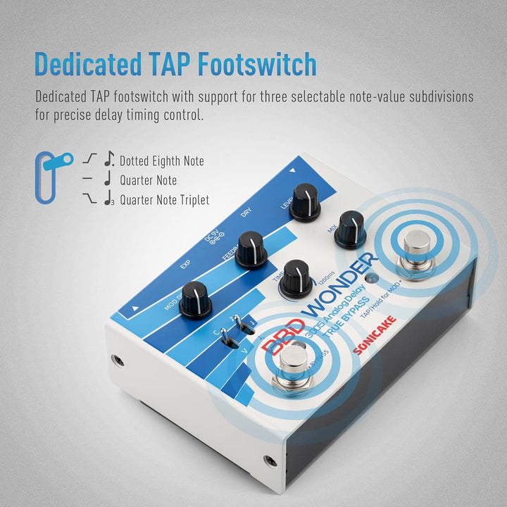 SONICAKE Analoges Delay und Modulation Pedal | mit Chorus, Vibrato, Tap Tempo, True Bypass BBD Wonde