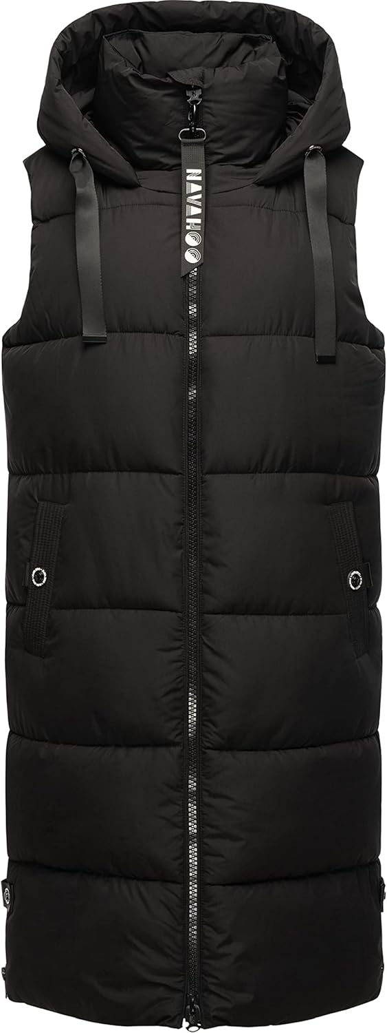 Navahoo Damen ärmellose lange Outdoorweste warme Winterjacke Schnuffelchen XS-3XL S Schwarz, S Schwa