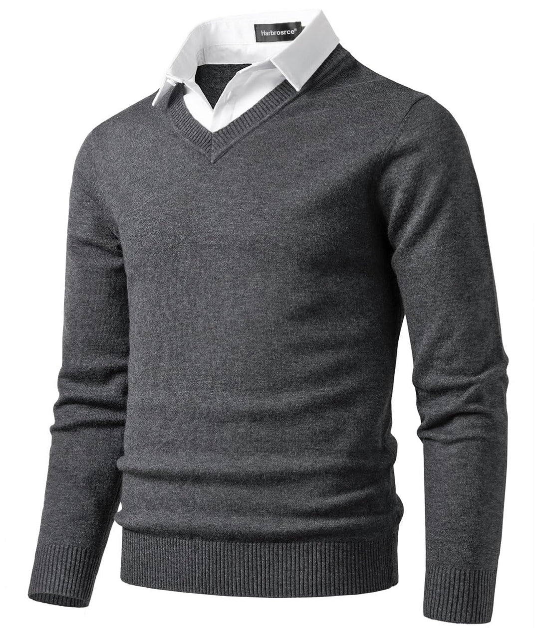 Herren Strick Pullover V Ausschnitt Strickpullover Feinstrick Mock Hemdkragen Strickwaren Lange Ärme