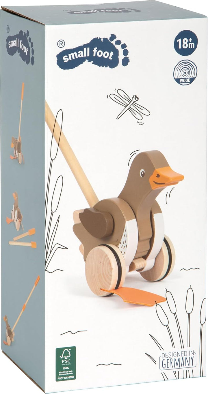 small foot Schiebetier Ente mit beweglichem Kopf aus Holz, hilft beim Laufenlernen, Schiebespielzeug