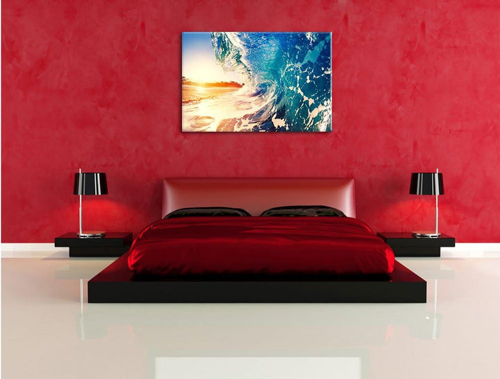 Pixxprint Riesen Welle bei Sonnenaufgang als Leinwandbild/Grösse: 100x70 cm/Wandbild/Kunstdruck/fert