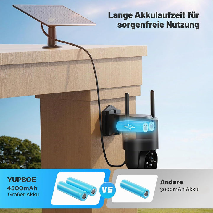 2Stück Überwachungskamera Aussen Akku Solar: 2K Kamera Überwachung Aussen 360° Schwenk WLAN IP Kamer