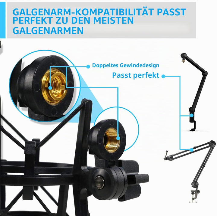 AT2020 Mikrofonspinne mit Popschutz, Windschutz und Shockmount zur Reduzierung von Vibrations für AT