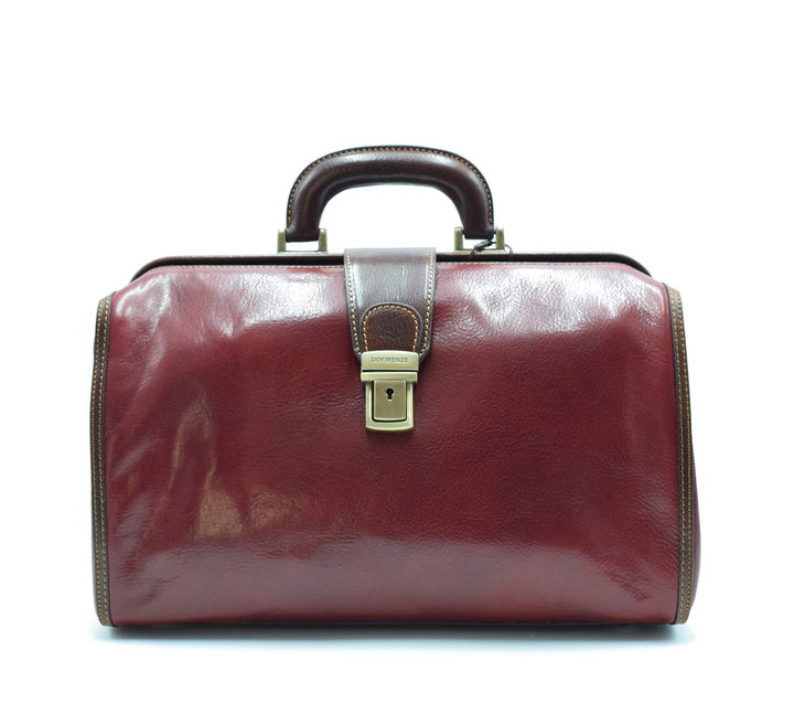 DD Firenze Leder Arzttaschen - D&D0205 Bicolor - Made in Italy Rot - Braun, Rot - Braun
