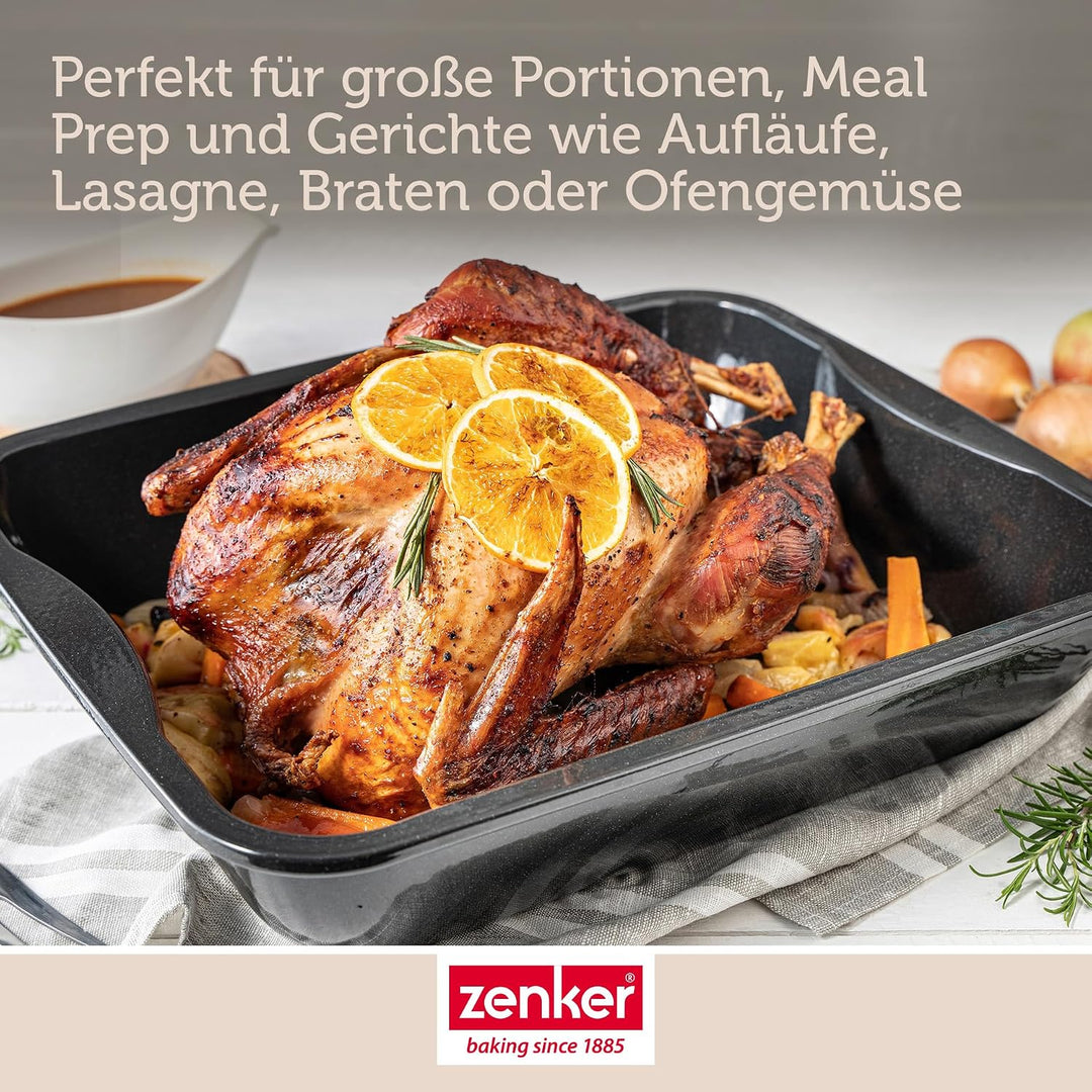 Zenker XXL Bräter Emaille (40 x 8 x 34 cm) SPECIAL COOKING, rechteckige Ofenform mit Emaille-Versieg