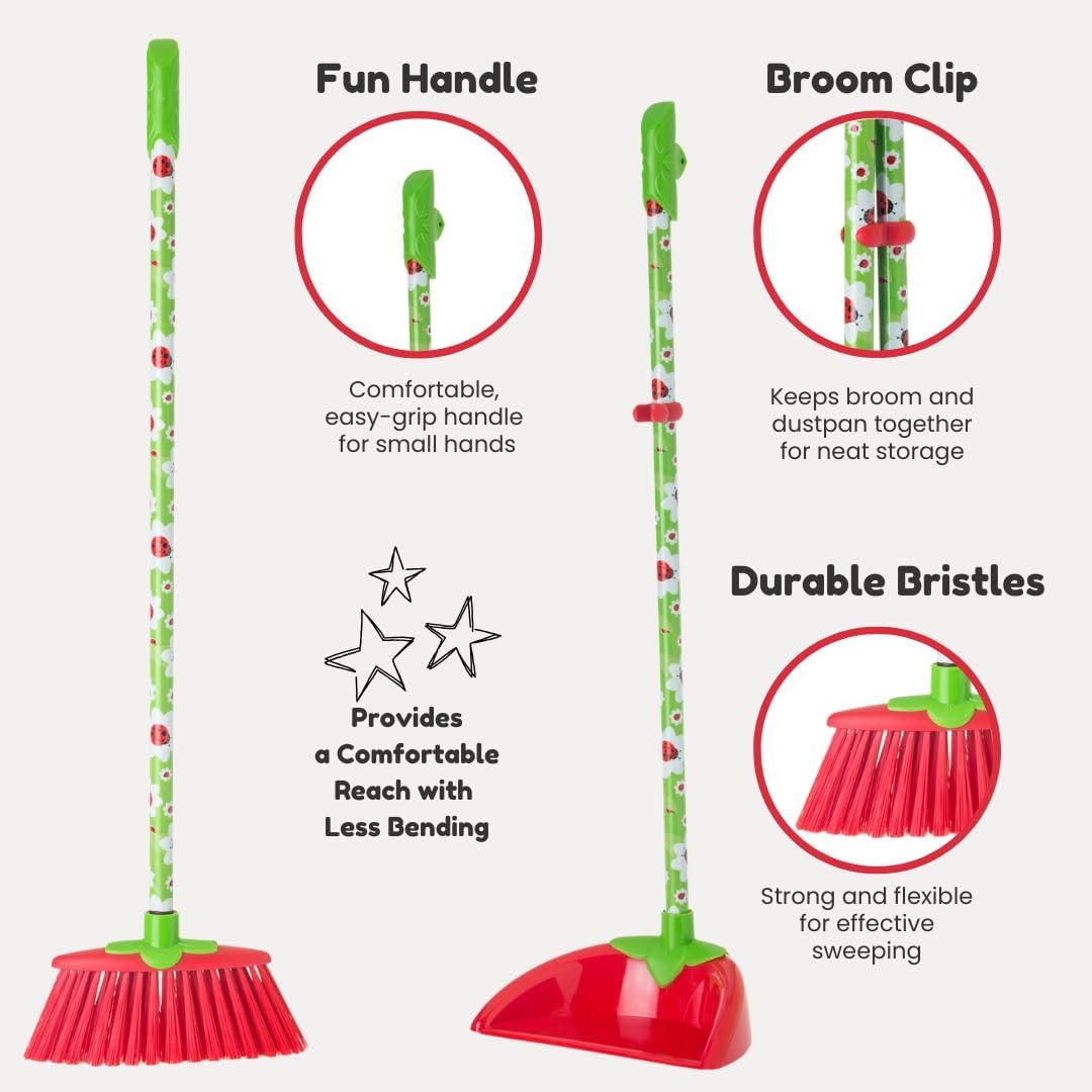 VIGAR Ladybug Kombi-Set mit Besen und Kehrschaufel für Kinder, Reinigungsset für Kinder, Besen mit S