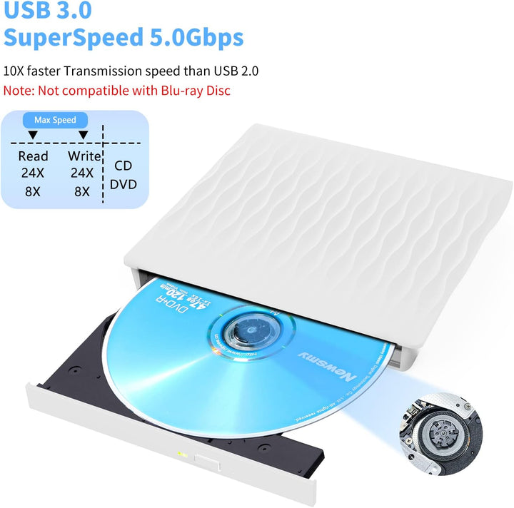 LPUNCD Externes DVD CD Laufwerk USB 3.0 & Type-C, Portable DVD Brenner CD/DVD +/-RW, External DVD Dr