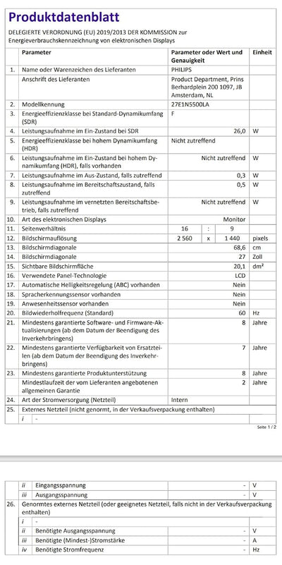 Philips 27E1N5500LA - 27 Zoll QHD Monitor, Lautsprecher, höhenverstellbar (2560x1440, 75 Hz, Display