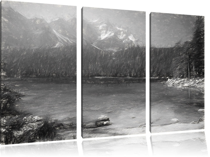 Pixxprint Bergsee als Leinwandbild/Grösse: 3 Teilig (120x80) cm/Wandbild/Kunstdruck/fertig bespannt