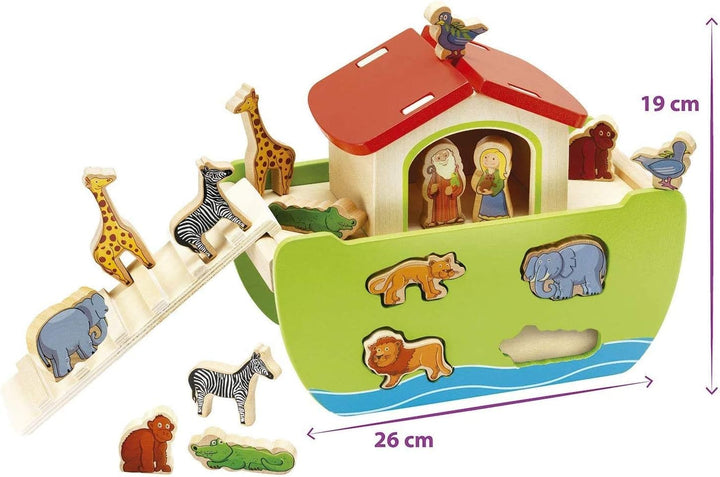 Eichhorn 100002084 - Steckspiel Arche Noah mit 16 Steckfiguren, abnehmbare Dach- und Rumpfteile, 14x