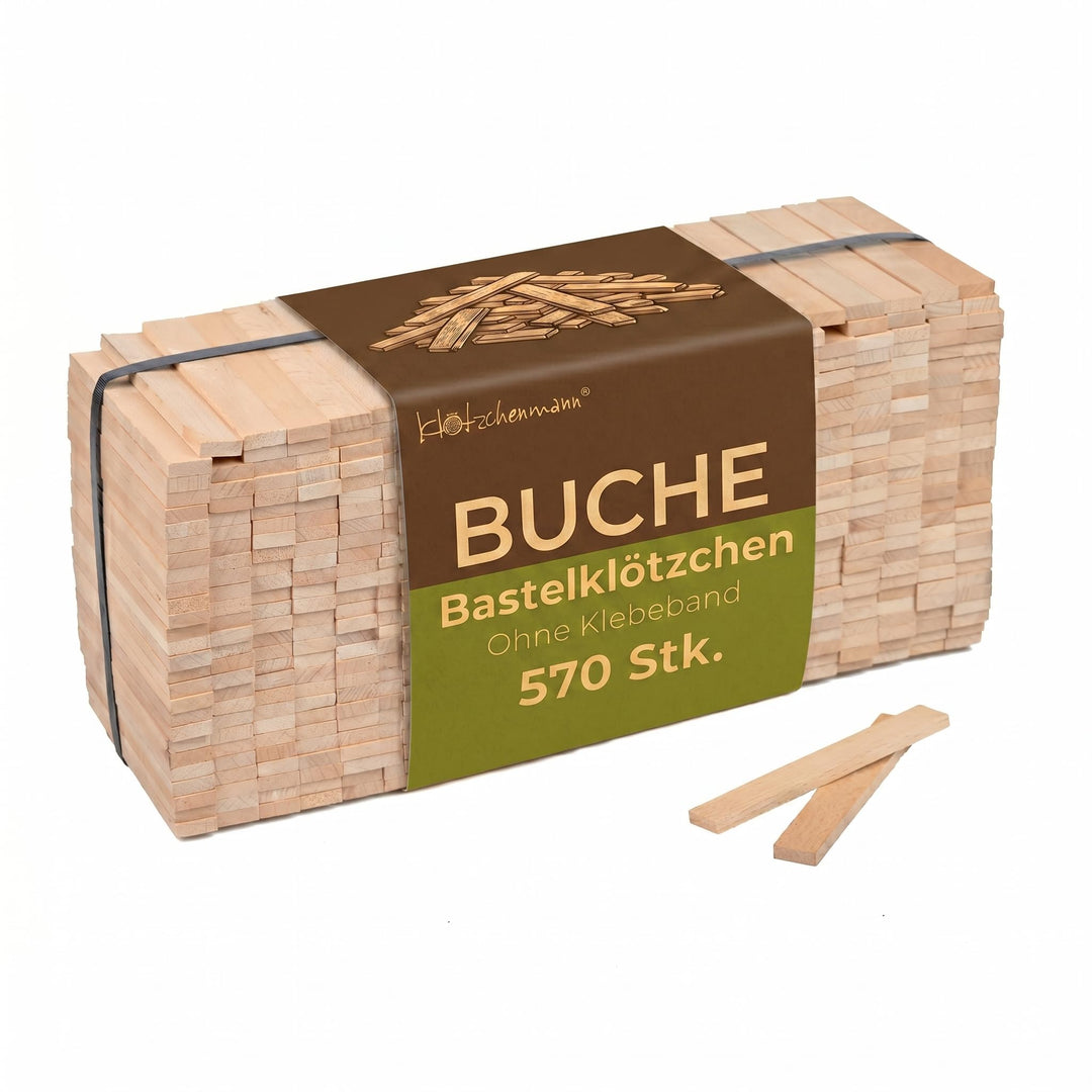 Klötzchenmann lose Bastelklötzchen 22x8x160 mm (Buche 570 Stück), Buche 570 Stück