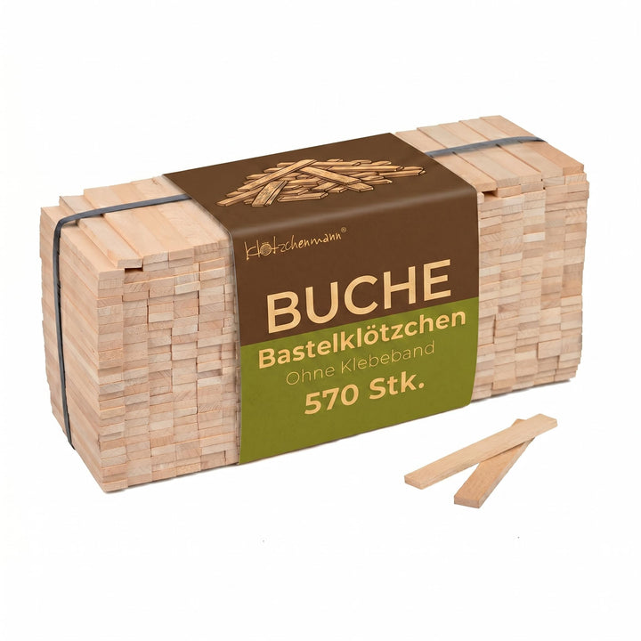 Klötzchenmann lose Bastelklötzchen 22x8x160 mm (Buche 570 Stück), Buche 570 Stück