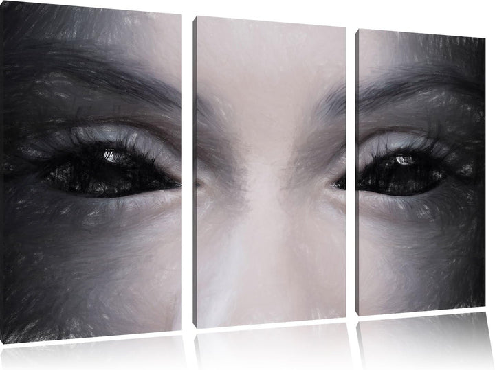 Pixxprint Böse Dämonenaugen / 3-Teilig/Gesamtmass 120cm Leinwandbild bespannt auf Holzrahmen/Wandbil
