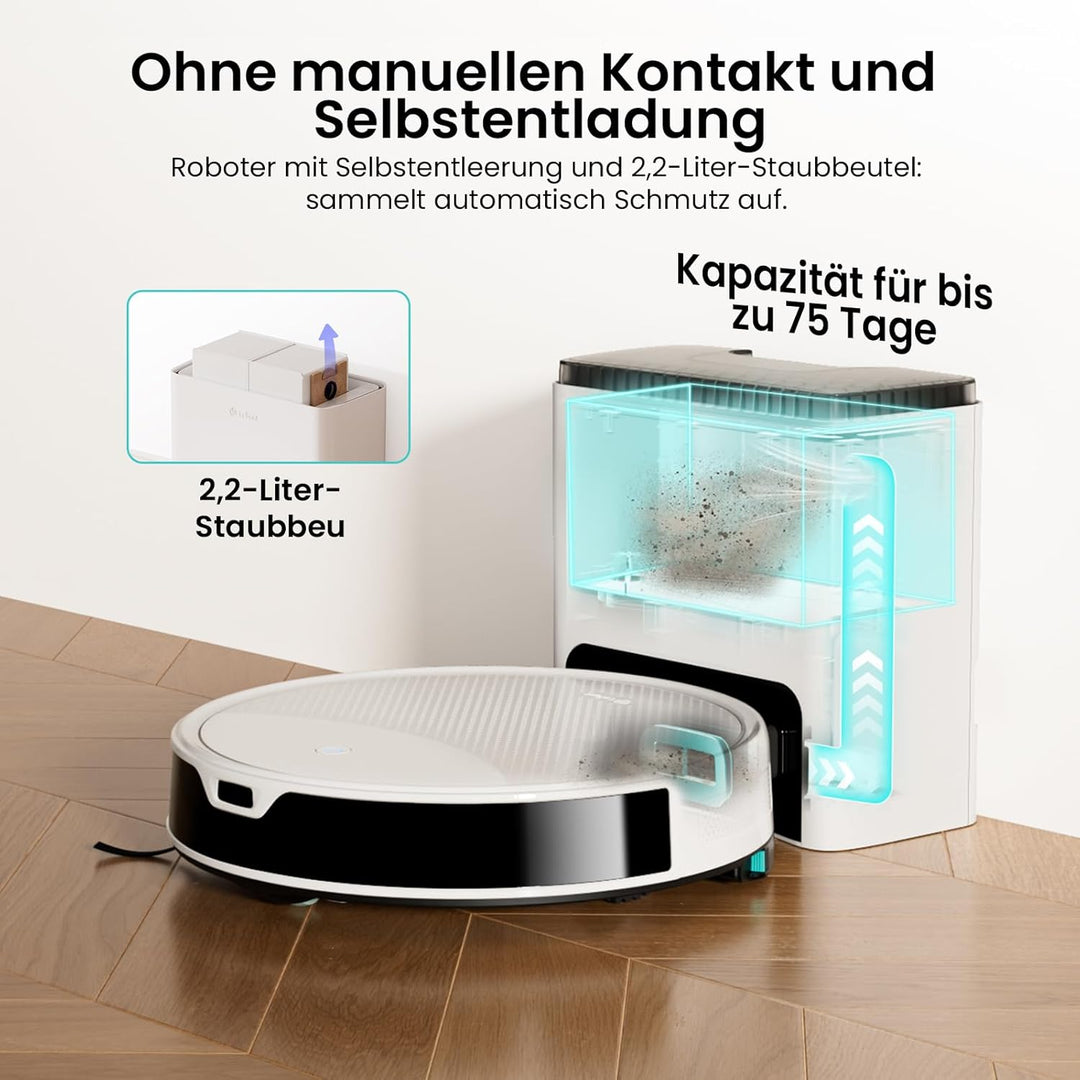 LEFANT M350 Staubsauger Roboter mit Absaugstation, Saugroboter mit 7.9cm Flaches Design, No-Go-Zone,