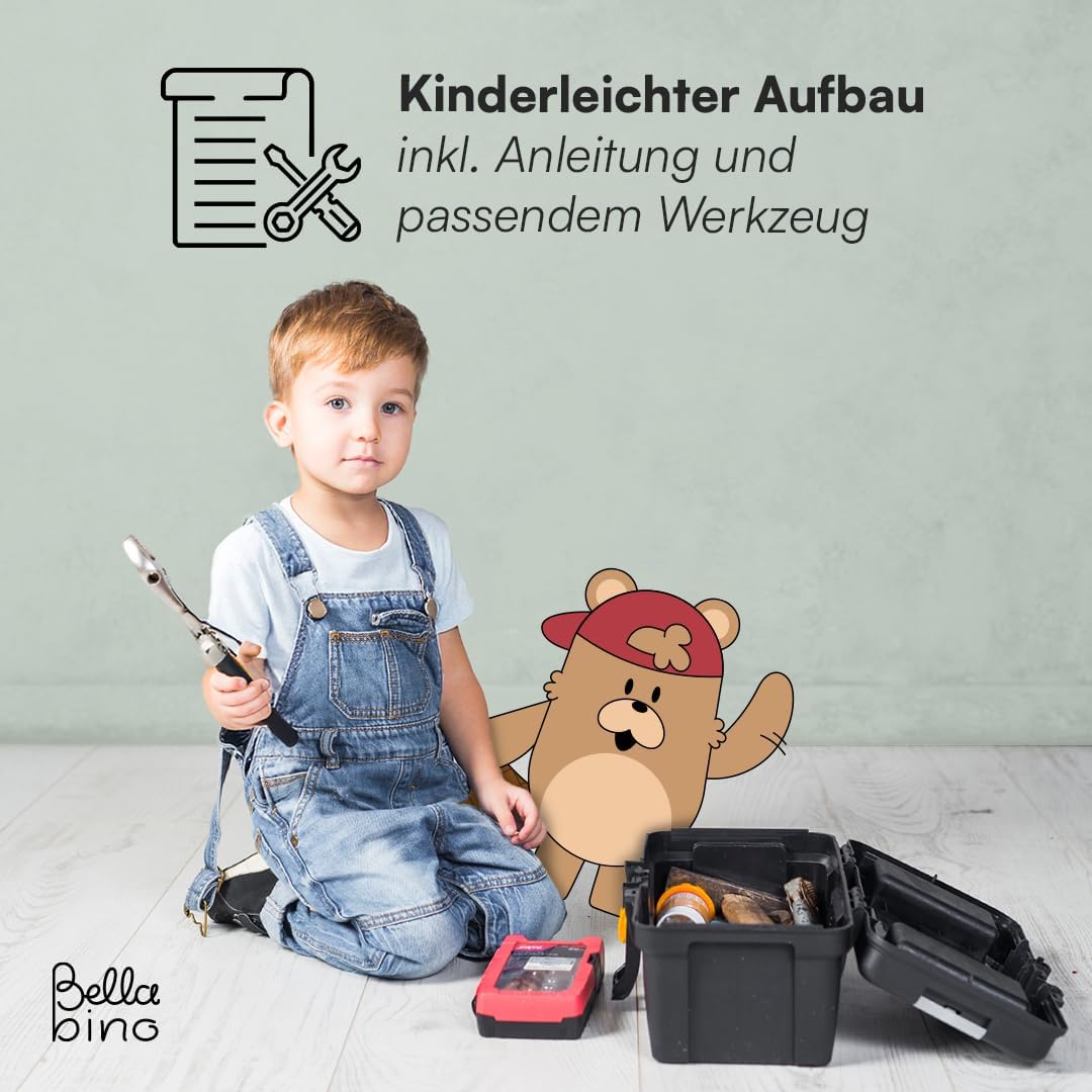 Bellabino Baru Bücherregal Kinder – Montessori Bücherregal mit 4 Breiten Fächern – Kinder Bücherrega