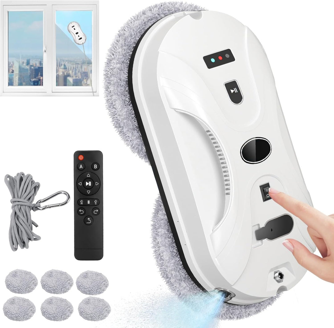 Fensterputzroboter, Elektrischer Fensterreiniger Roboter mit Fernbedienung, Sicherheitsseil und 60 M