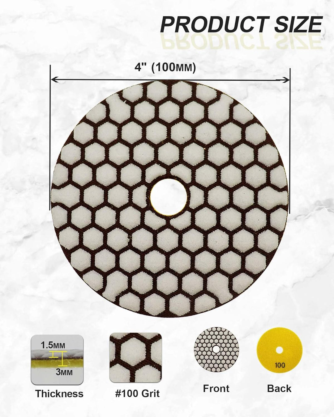 Trocken Diamant Polierpad 100mm 8 Stücke Körnung 100 Polierscheiben für Granit Marmor Kunststein Qua