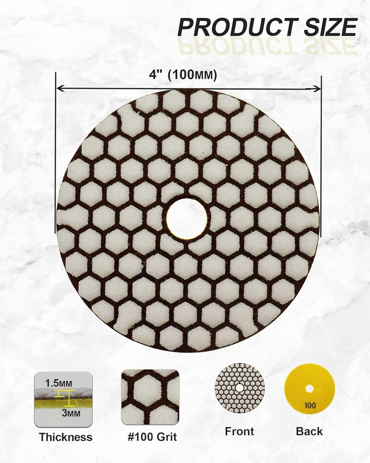 Trocken Diamant Polierpad 100mm 8 Stücke Körnung 100 Polierscheiben für Granit Marmor Kunststein Qua