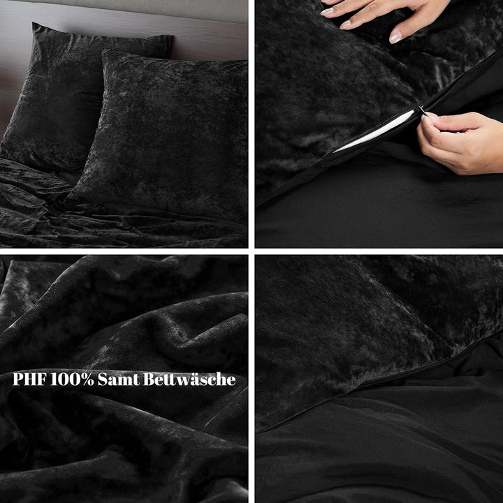PHF P Velvet Duvet Cover Set Black S*2 DE Black 135 x 200 cm (X2), Black 135 x 200 cm (X2)