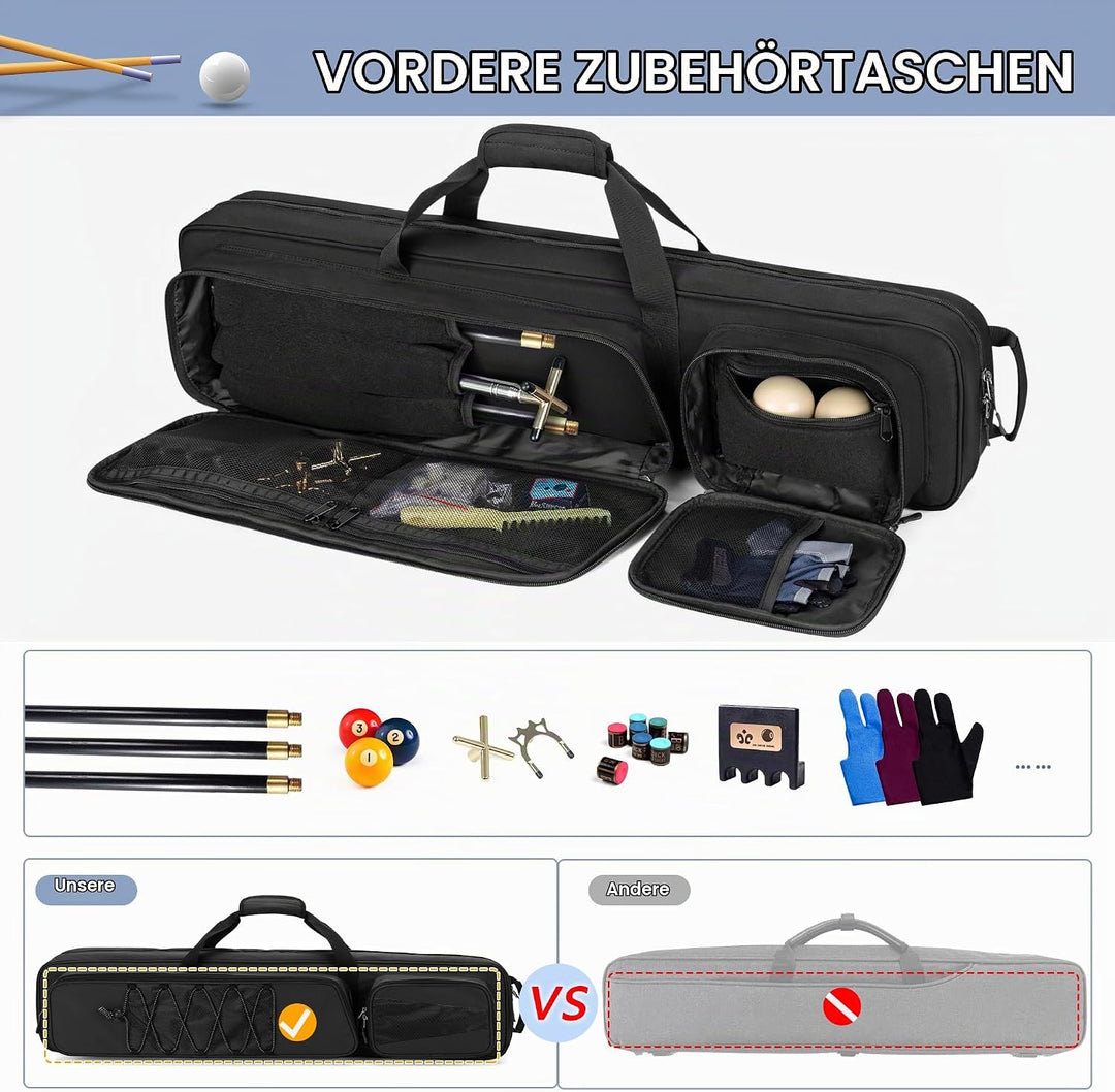 4x5 Pool Queue Koffer, Billard Stick Tragetasche für 4 Kolben und 6 Schäfte, weiche Pool Stick Tasch