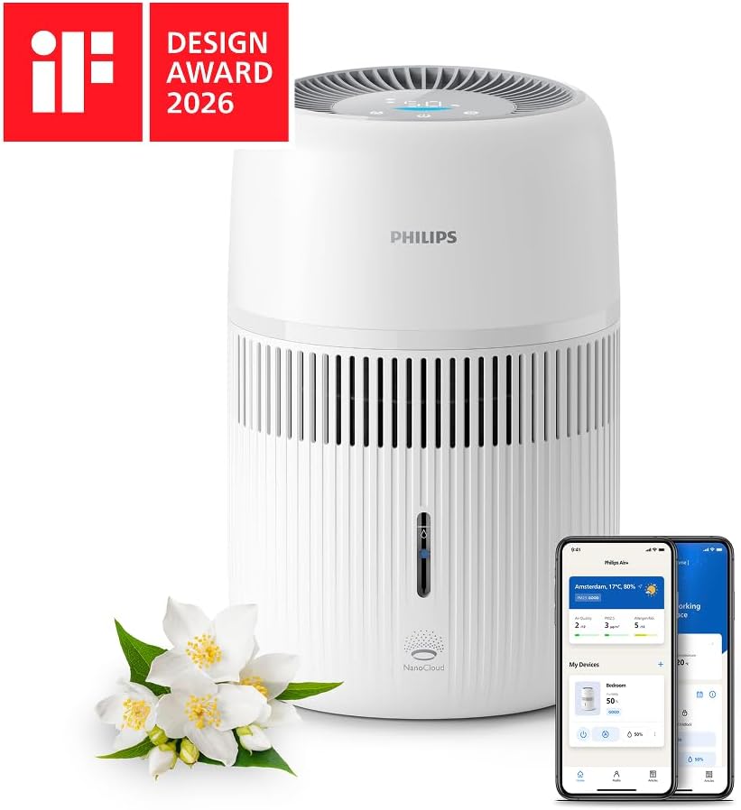 Philips Verdunstungs-Luftbefeuchter Serie 4000, Hygienische Befeuchtung, 99,97% weniger Bakterien, 3
