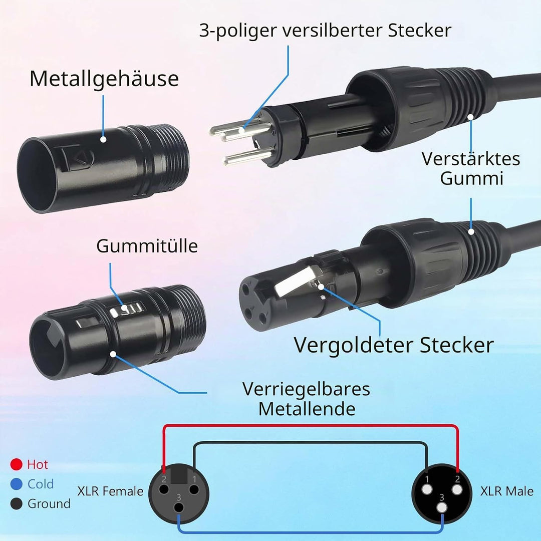 3-Pin-Dmx-Kabel-männlich weibliche XLR-Patchkabel, Kabel dmx 3m/9.8ft xlr 2Stück 3m, 2Stück 3m