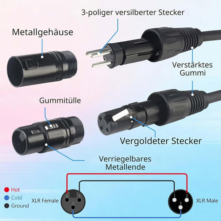 3-Pin-Dmx-Kabel-männlich weibliche XLR-Patchkabel, Kabel dmx 3m/9.8ft xlr 2Stück 3m, 2Stück 3m