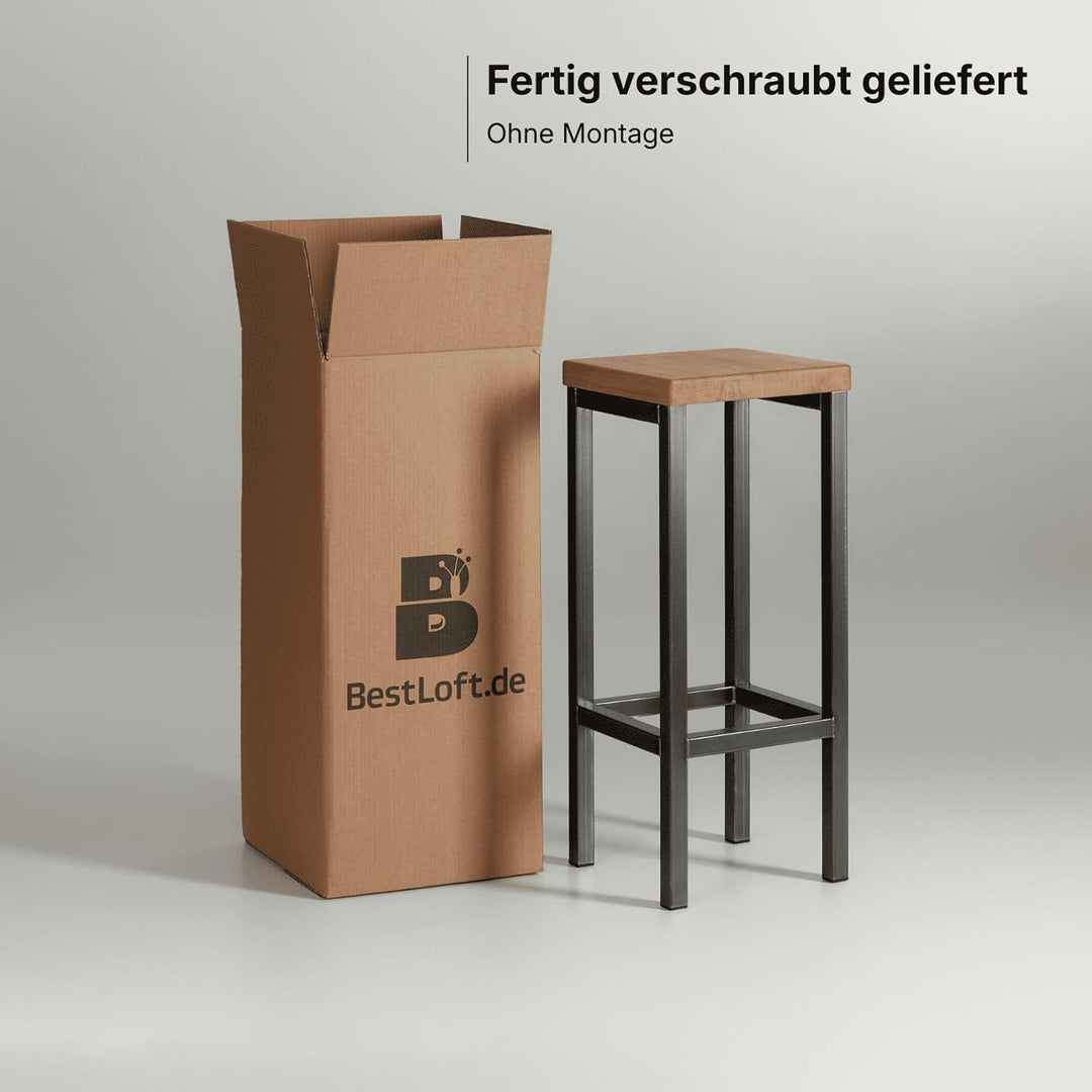 1 Original-BestLoft® Barhocker New York Handmade Industriedesign Loft Stahl Holz Eiche massiv (Hell