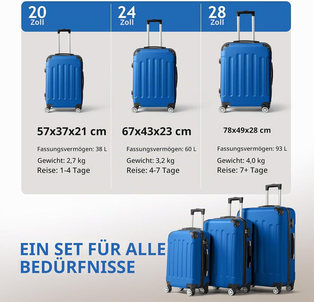 LALAHO Kofferset 3/4 teilig, Reisekoffer Set mit Kosmetikkoffer, Hartschalen Koffer Set aus ABS, Gep