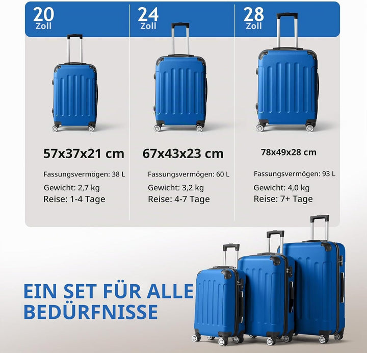 LALAHO Kofferset 3/4 teilig, Reisekoffer Set mit Kosmetikkoffer, Hartschalen Koffer Set aus ABS, Gep