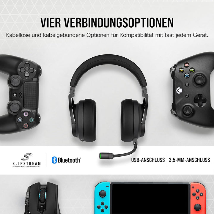 Corsair VIRTUOSO RGB WIRELESS XT Hi-Fi-Gaming-Headset mit Räumlichem Klang (Gleichzeitige Dual-Wirel