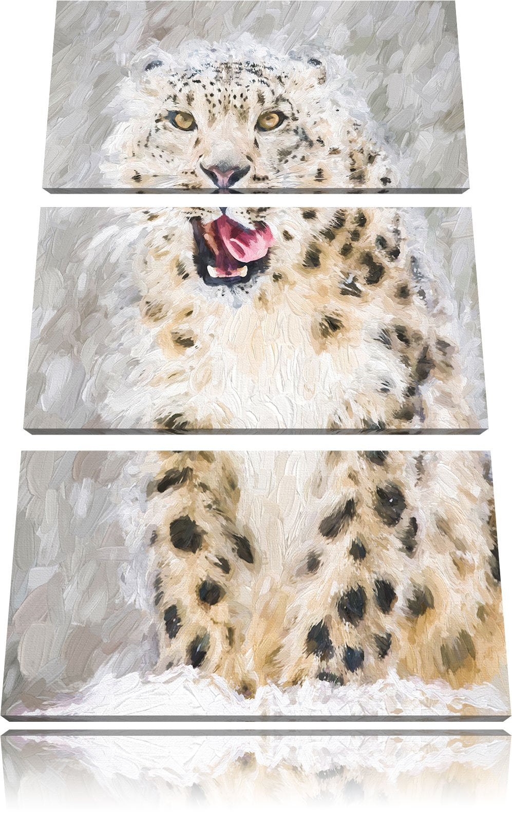 Pixxprint Leopard im Schnee Kunst Pinsel Effekt 3-Teiler Leinwandbild 120x80 Bild auf Leinwand