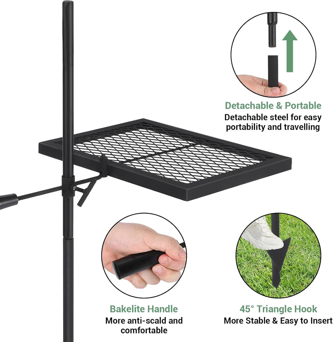 Drehbarer Lagerfeuergrill, 55 x 38 cm Edelstahlrost, Grill Für Offenes Feuer Mit Tragetasche Für Cam