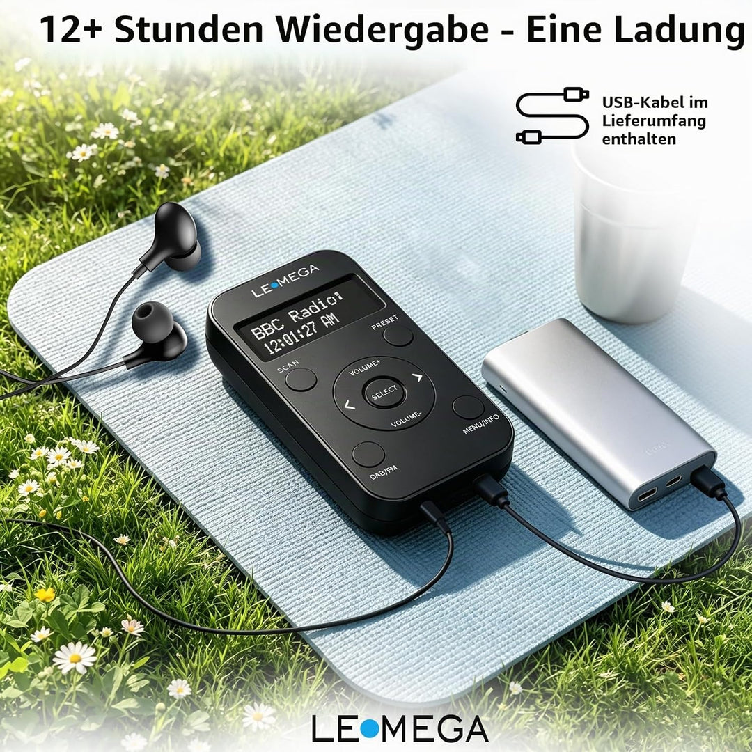 LEMEGA PR1L Taschen-DAB-Radio, FM-Radio, tragbares DAB+-Radio, inkl. Kopfhörer, wiederaufladbare Bat
