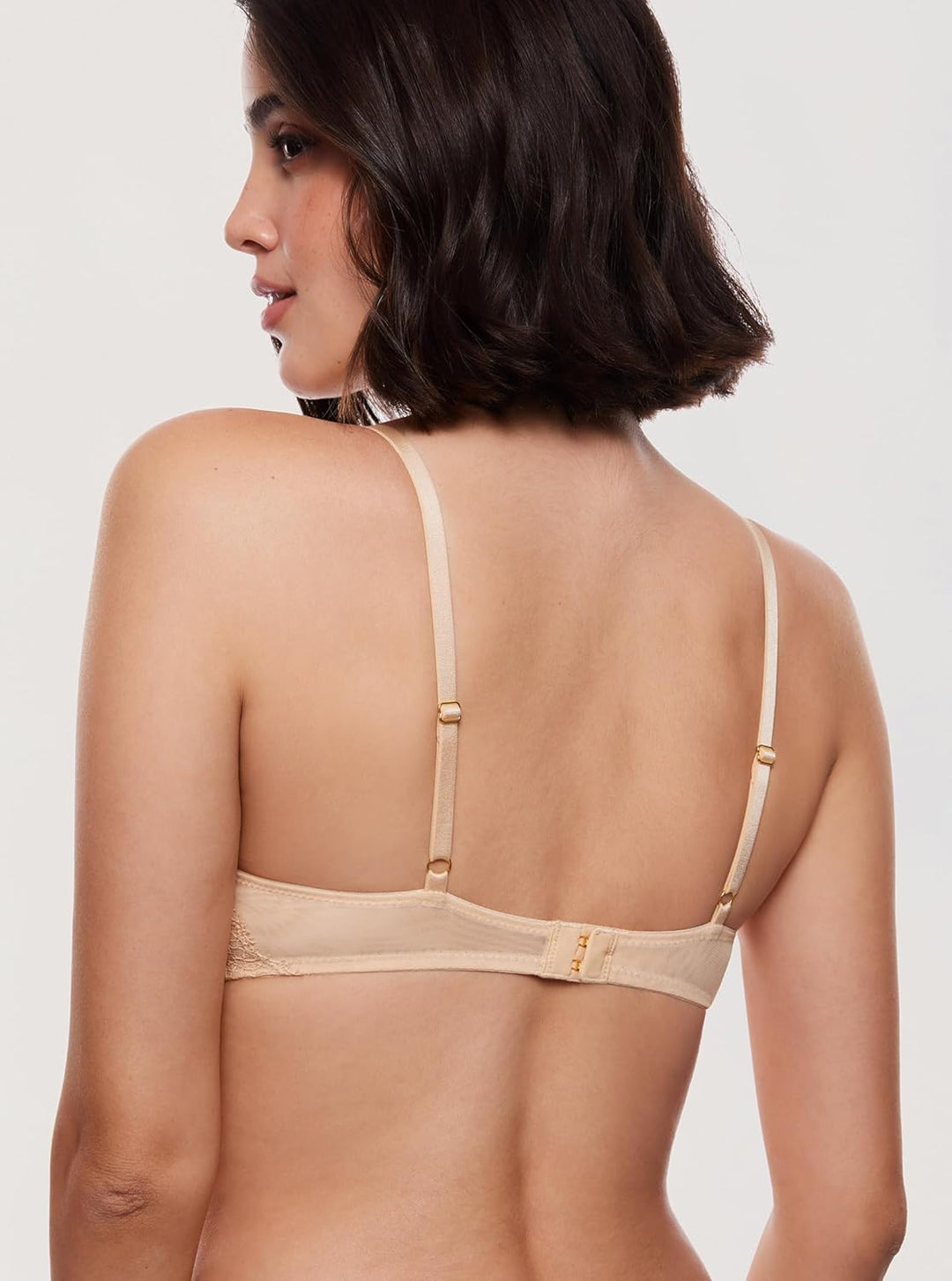 DOBREVA Damen Push Up BH mit Blumen Wimpern Spitze Sexy Bügel BHS Gepolstert 70D Beige, 70D Beige