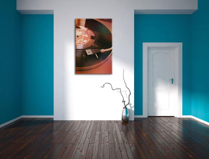 Pixxprint Schallplatte, Format: 100x70 auf Leinwand, XXL riesige Bilder fertig gerahmt mit Keilrahme