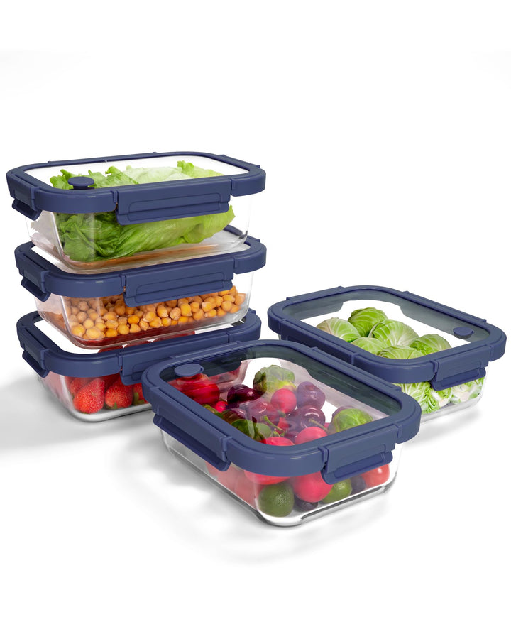 5er-Pack Borosilikatglasbehälter mit gehärtetemDeckel, 1040 ml/ 4,4 Tassen, luftdichtes Mahlzeiten-V