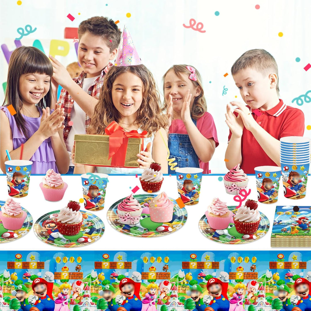 Super Bros Pappteller Kindergeburtstag Deko Jungen Mädchen- Mari Geburtstag Geschirr Set Super Broth