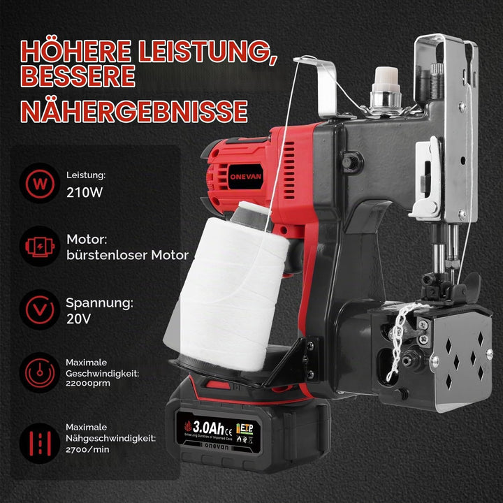 ONEVAN Elektrische Sacknähmaschine-210W Kupfermotor, Akku-betrieben, für Gewebesack, Jutesack &amp; Kraf
