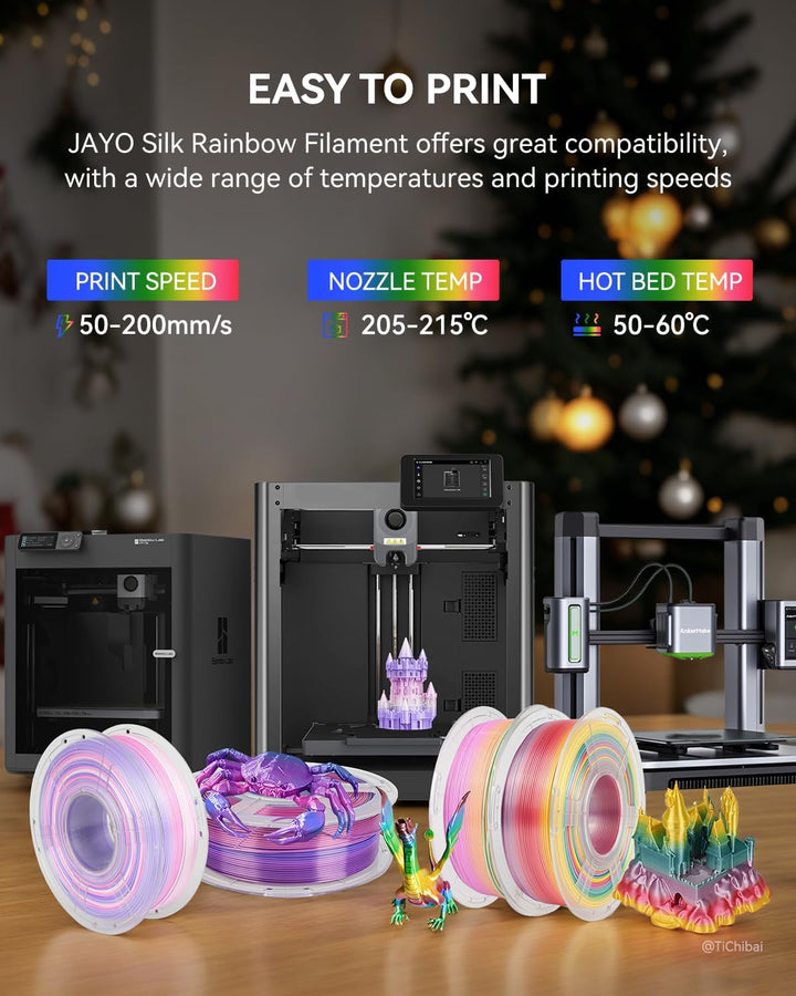 JAYO Silky Rainbow PLA+ Filament 1.75mm Regenbogen #11, 1.1kg/Spule(2.43lbs), Gradient Changing Glei