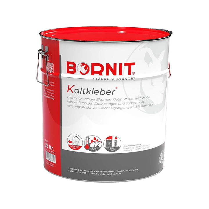 BORNIT Kaltkleber Bitumen Kleber Dachbeläge [bis 12,5% Neigung] 25L Klebstoff Bitumen Lösemittel Gar