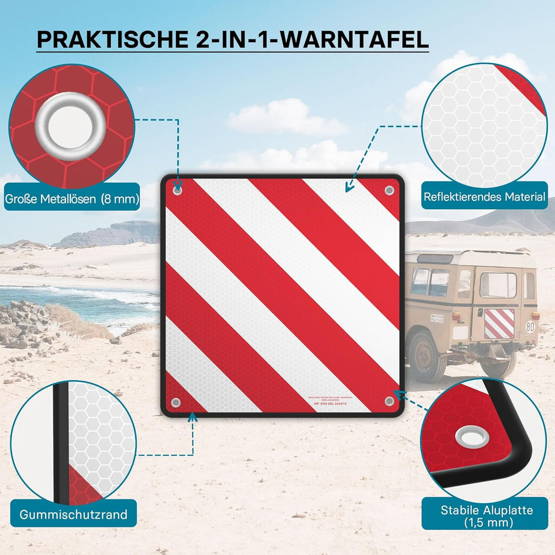 Wiltec 2in1 rot weisse Warntafel Spanien und Italien aus Aluminium mit Befestigungslöchern 500x500 m