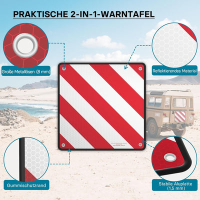Wiltec 2in1 rot weisse Warntafel Spanien und Italien aus Aluminium mit Befestigungslöchern 500x500 m